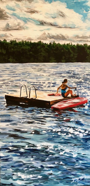 Painting by Jenny Gordon of a girl on a raft