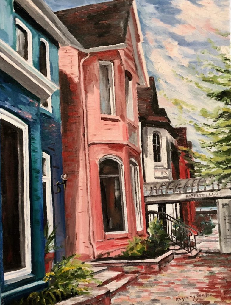 Painting by Jenny Gordon of houses on Hazelton Lanes in Toronto, Ontario