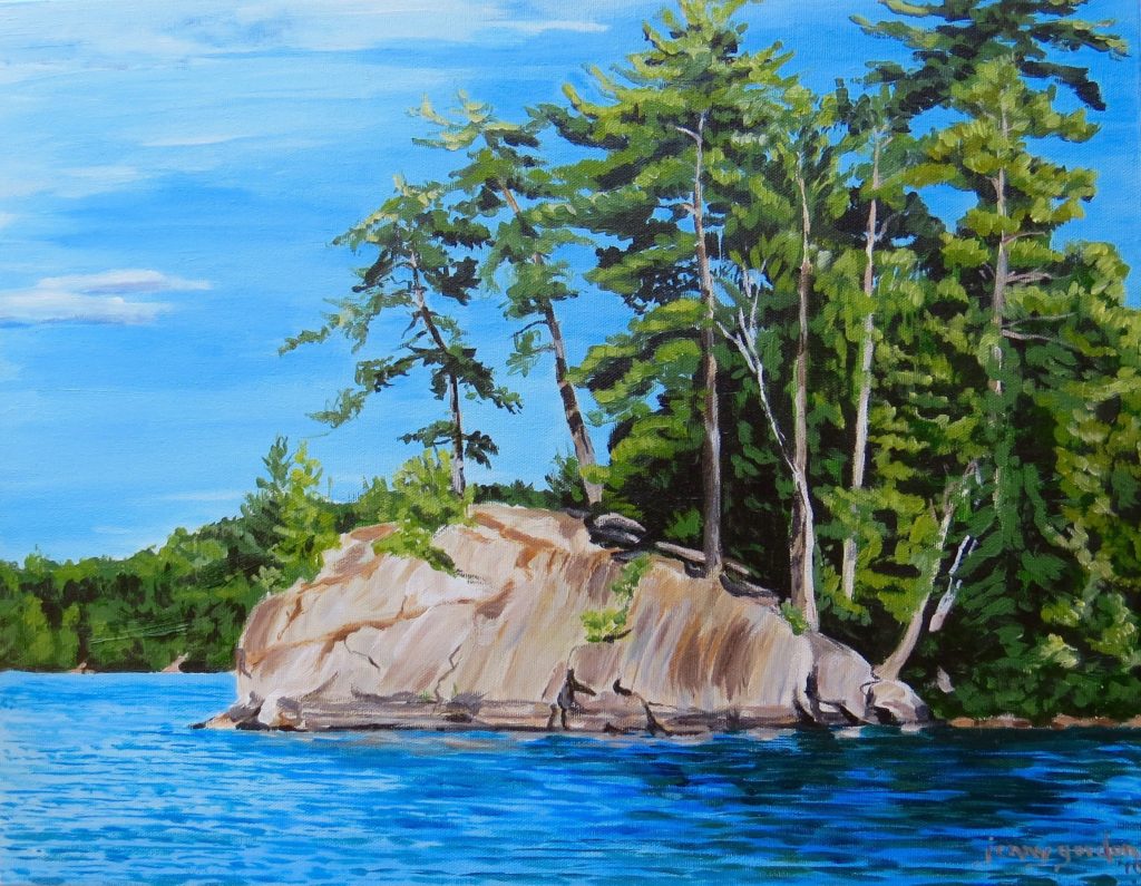 Painting of Little Rock Island Chandos Lake by Jenny Gordon