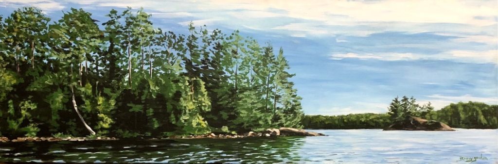 Painting by Jenny Gordon of Quality and Little Rock Island on Chandos Lake