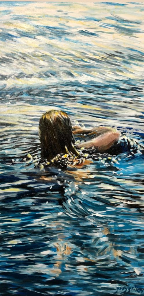 Painting by Jenny Gordon of an evening swimmer